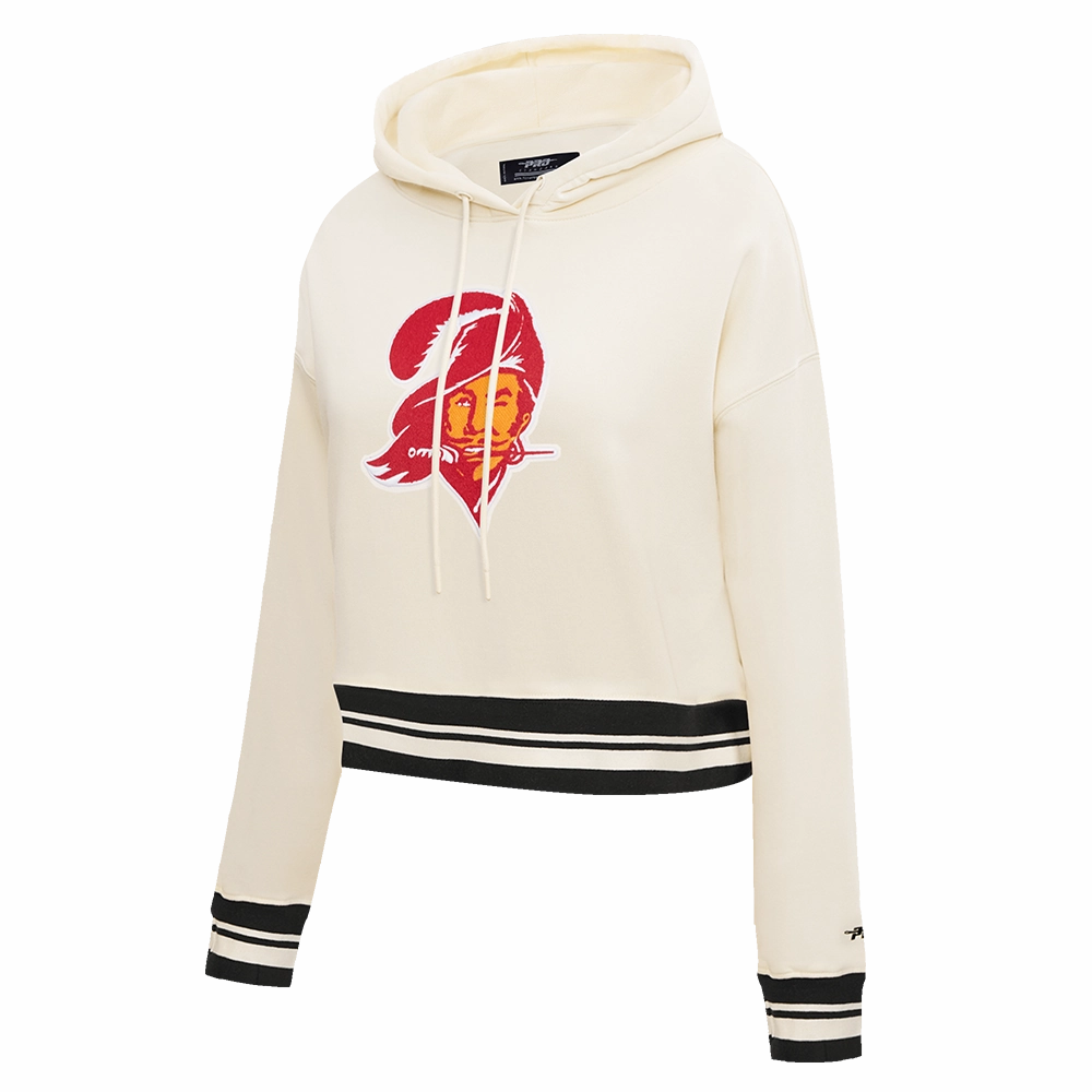 NFL TAMPA BAY BUCCANEERS RETRO CLASSIC WOMEN'S CROPPED PO HOODIE (EGGSHELL/BLACK)