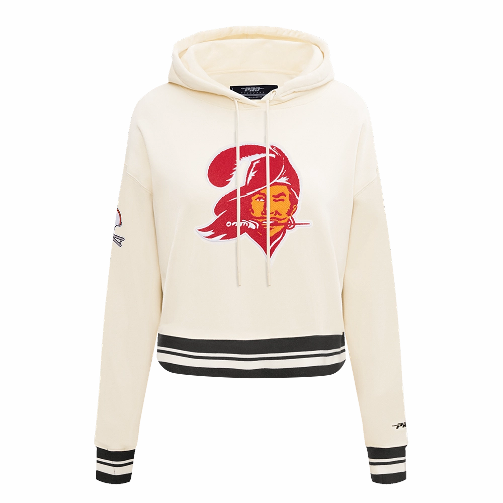 NFL TAMPA BAY BUCCANEERS RETRO CLASSIC WOMEN'S CROPPED PO HOODIE (EGGSHELL/BLACK)