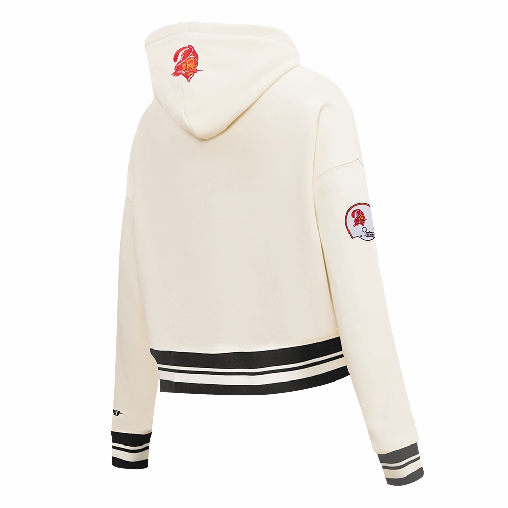 NFL TAMPA BAY BUCCANEERS RETRO CLASSIC WOMEN'S CROPPED PO HOODIE (EGGSHELL/BLACK)