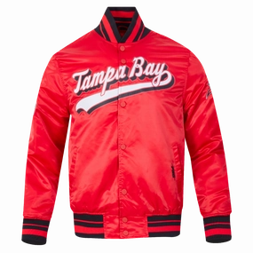 NFL TAMPA BAY BUCCANEERS SCRIPT TAIL MEN'S SATIN JACKET (RED/BLACK)