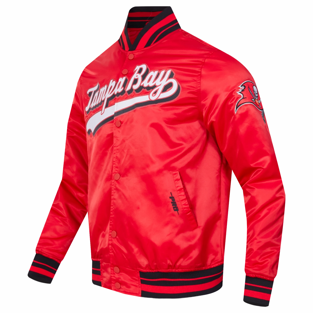 NFL TAMPA BAY BUCCANEERS SCRIPT TAIL MEN'S SATIN JACKET (RED/BLACK)