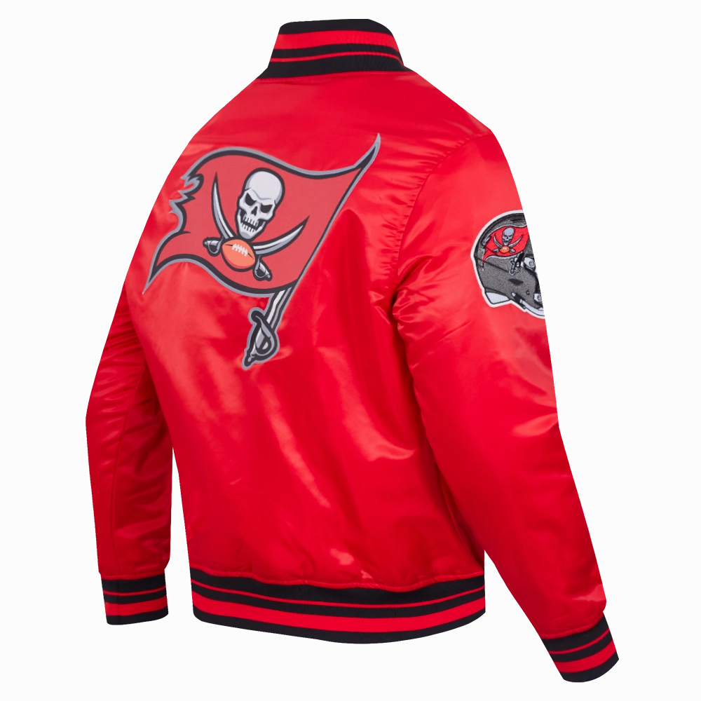 NFL TAMPA BAY BUCCANEERS SCRIPT TAIL MEN'S SATIN JACKET (RED/BLACK)