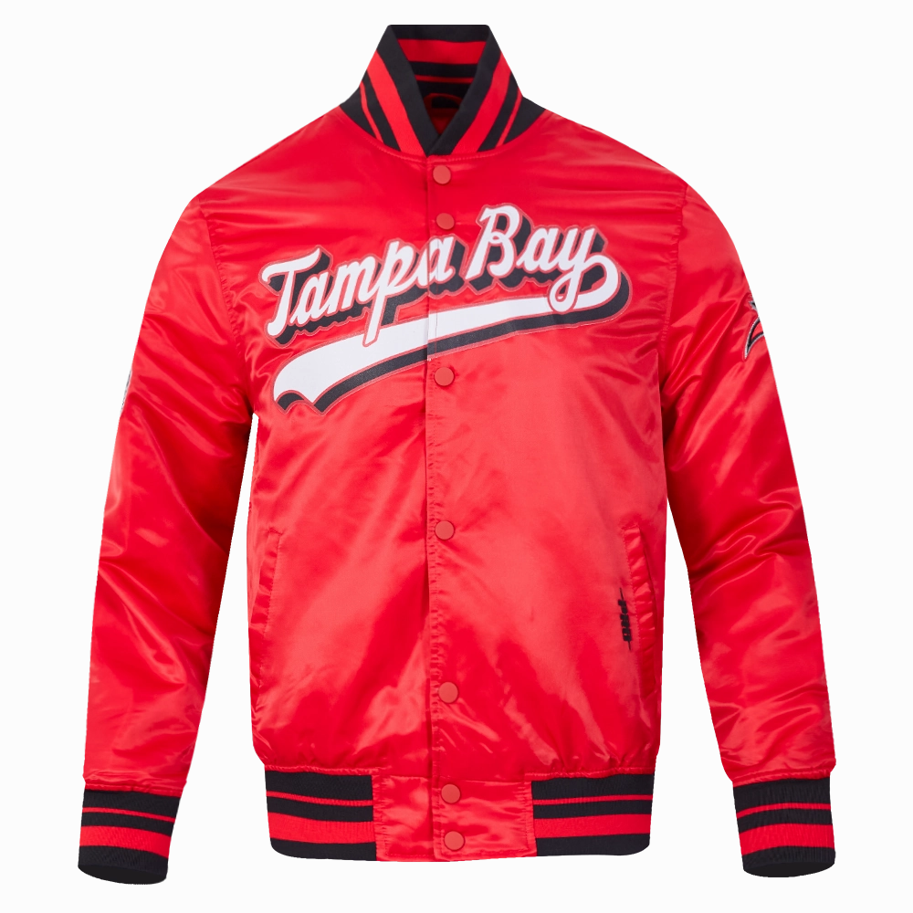 NFL TAMPA BAY BUCCANEERS SCRIPT TAIL MEN'S SATIN JACKET (RED/BLACK)