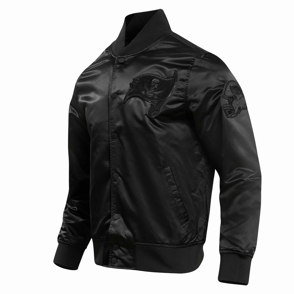 NFL TAMPA BAY BUCCANEERS TRIPLE BLACK MEN'S SATIN JACKET (TRIPLE BLACK)