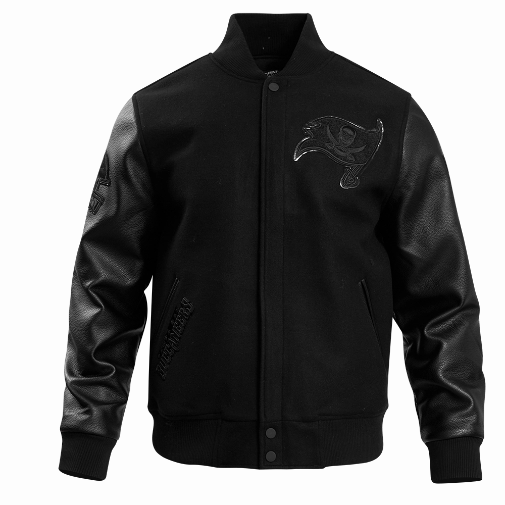 NFL TAMPA BAY BUCCANEERS TRIPLE BLACK MEN'S WOOL VARSITY JACKET (TRIPLE BLACK MEN'S)