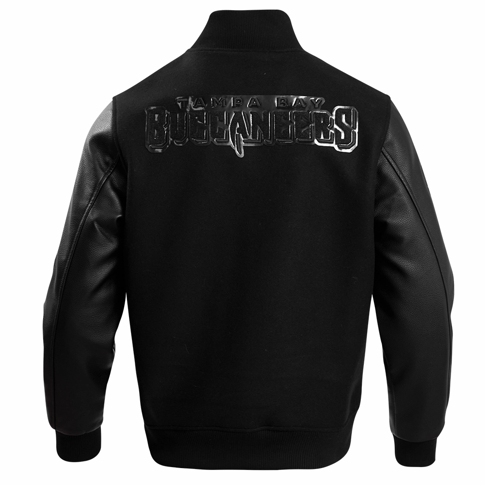 NFL TAMPA BAY BUCCANEERS TRIPLE BLACK MEN'S WOOL VARSITY JACKET (TRIPLE BLACK MEN'S)