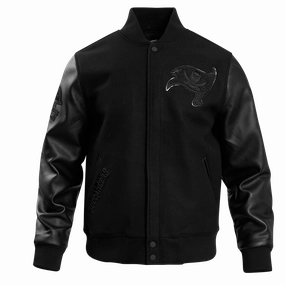 NFL TAMPA BAY BUCCANEERS TRIPLE BLACK MEN'S WOOL VARSITY JACKET (TRIPLE BLACK MEN'S)
