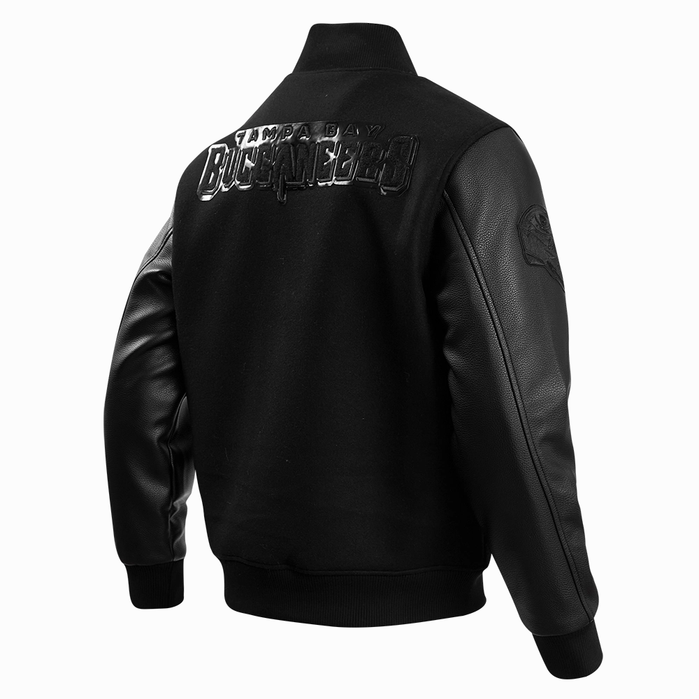 NFL TAMPA BAY BUCCANEERS TRIPLE BLACK MEN'S WOOL VARSITY JACKET (TRIPLE BLACK MEN'S)