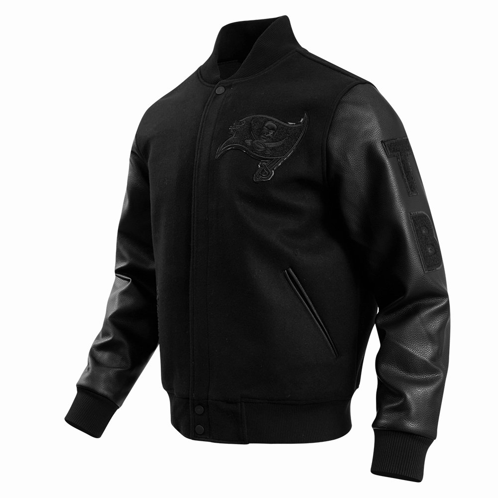NFL TAMPA BAY BUCCANEERS TRIPLE BLACK MEN'S WOOL VARSITY JACKET (TRIPLE BLACK MEN'S)