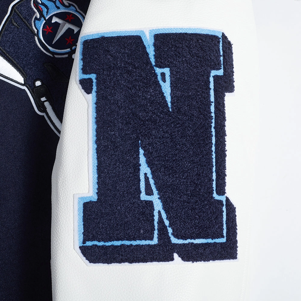NFL TENNESSEE TITANS MASHUP MEN'S RIB WOOL VARSITY JACKET (MIDNIGHT NAVY/WHITE)