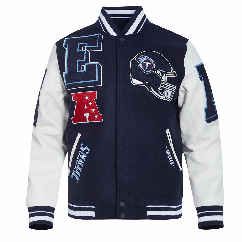NFL TENNESSEE TITANS MASHUP MEN'S RIB WOOL VARSITY JACKET (MIDNIGHT NAVY/WHITE)