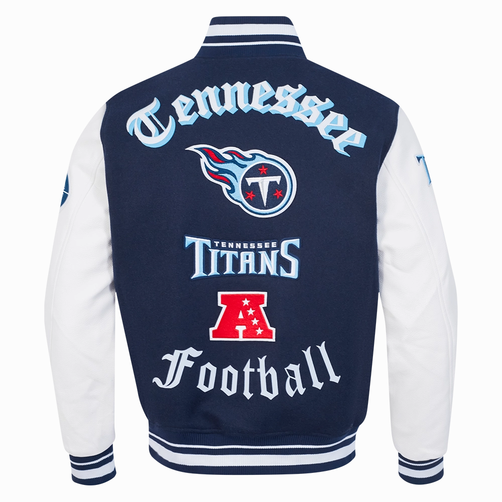 NFL TENNESSEE TITANS OLD ENGLISH MEN'S RIB WOOL VARSITY JACKET (MIDNIGHT NAVY/WHITE)
