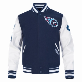 NFL TENNESSEE TITANS OLD ENGLISH MEN'S RIB WOOL VARSITY JACKET (MIDNIGHT NAVY/WHITE)