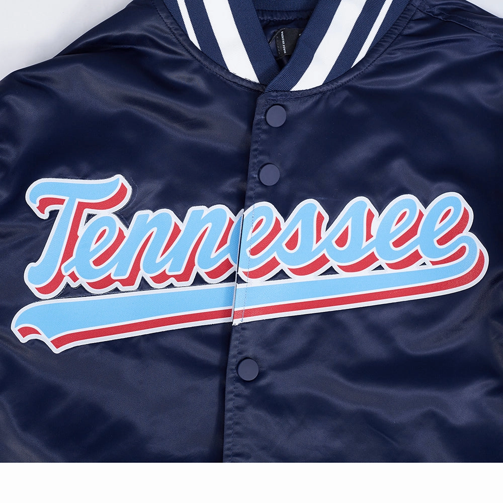 NFL TENNESSEE TITANS SCRIPT TAIL MEN'S SATIN JACKET (MIDNIGHT NAVY)