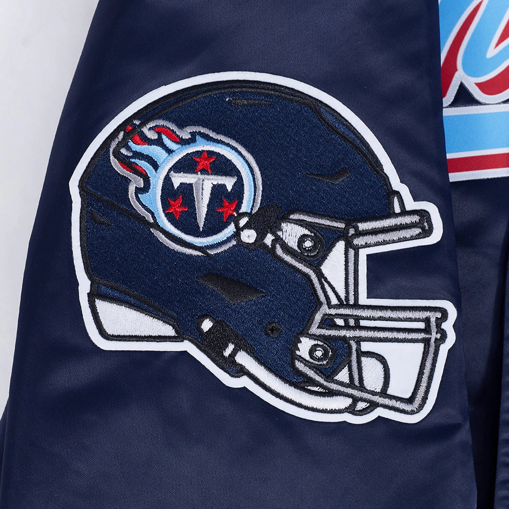 NFL TENNESSEE TITANS SCRIPT TAIL MEN'S SATIN JACKET (MIDNIGHT NAVY)