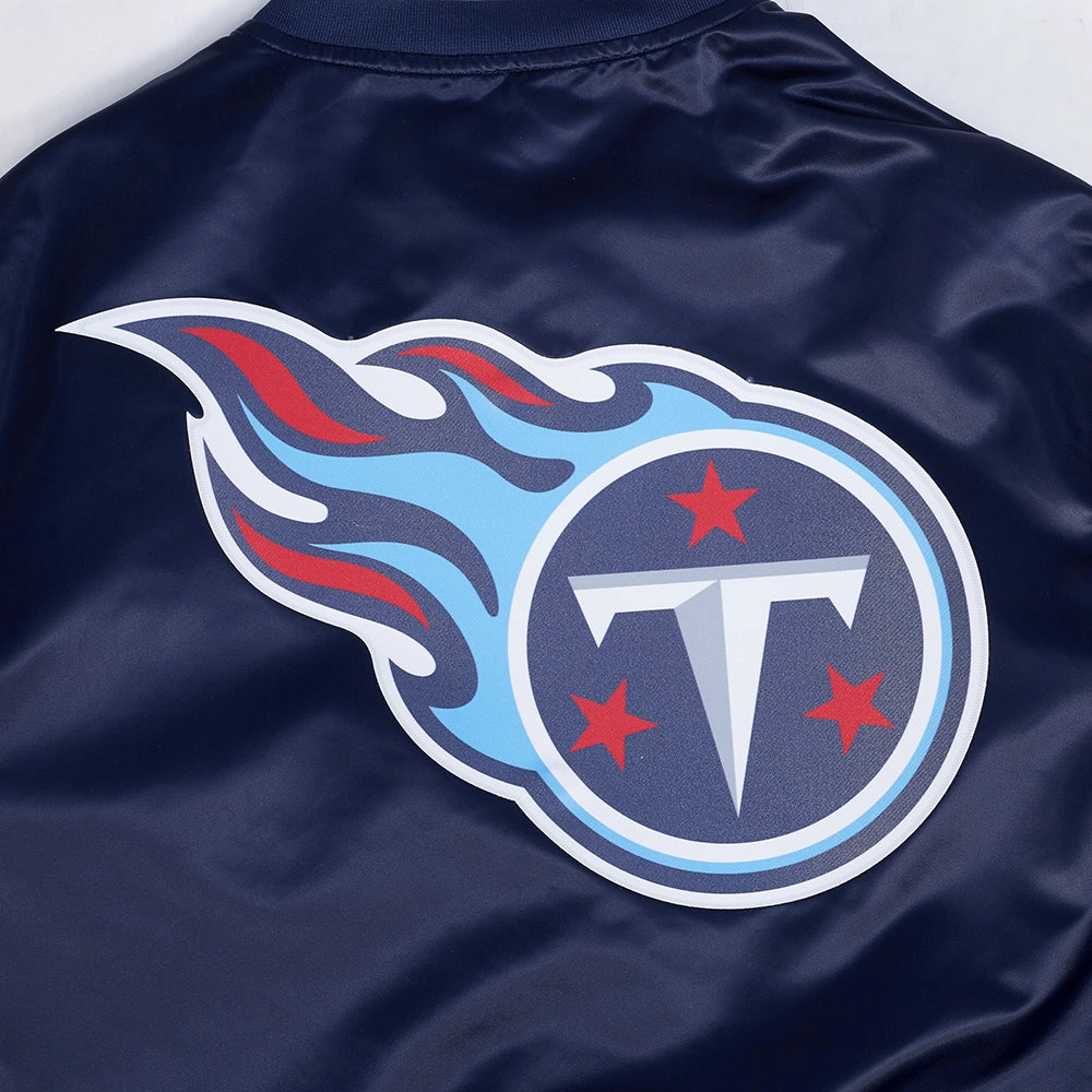 NFL TENNESSEE TITANS SCRIPT TAIL MEN'S SATIN JACKET (MIDNIGHT NAVY)