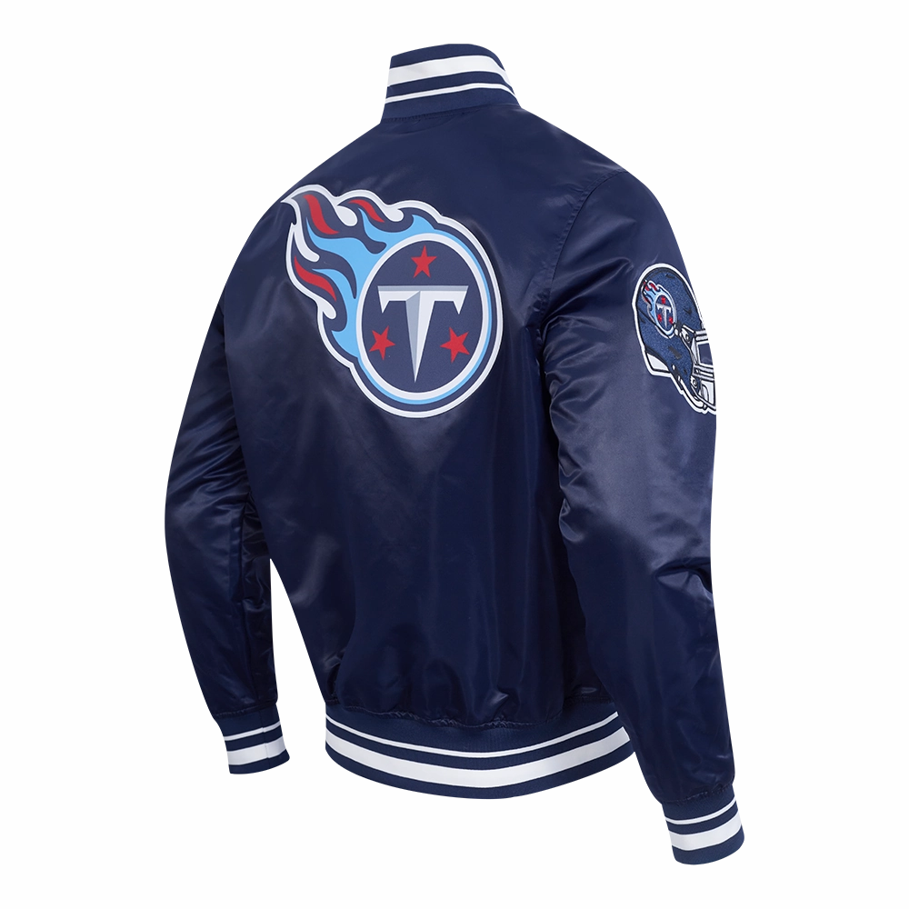 NFL TENNESSEE TITANS SCRIPT TAIL MEN'S SATIN JACKET (MIDNIGHT NAVY)
