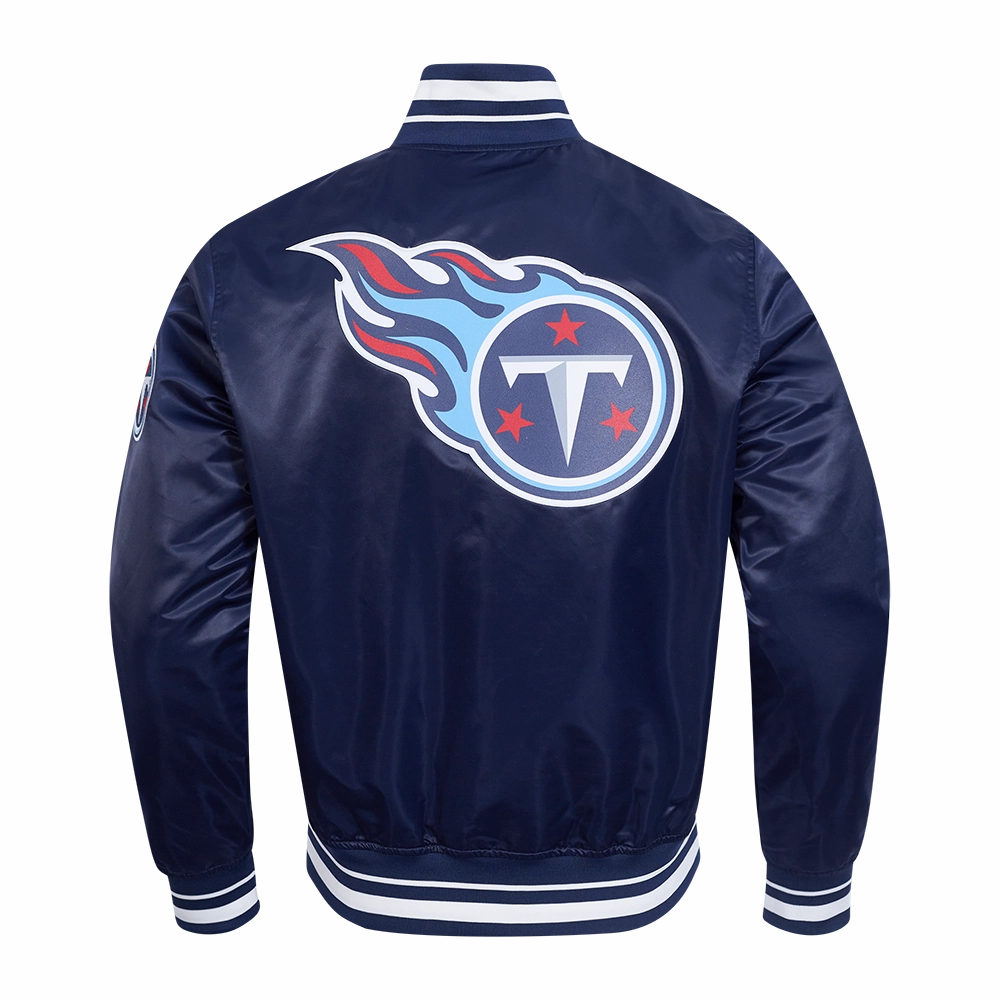 NFL TENNESSEE TITANS SCRIPT TAIL MEN'S SATIN JACKET (MIDNIGHT NAVY)
