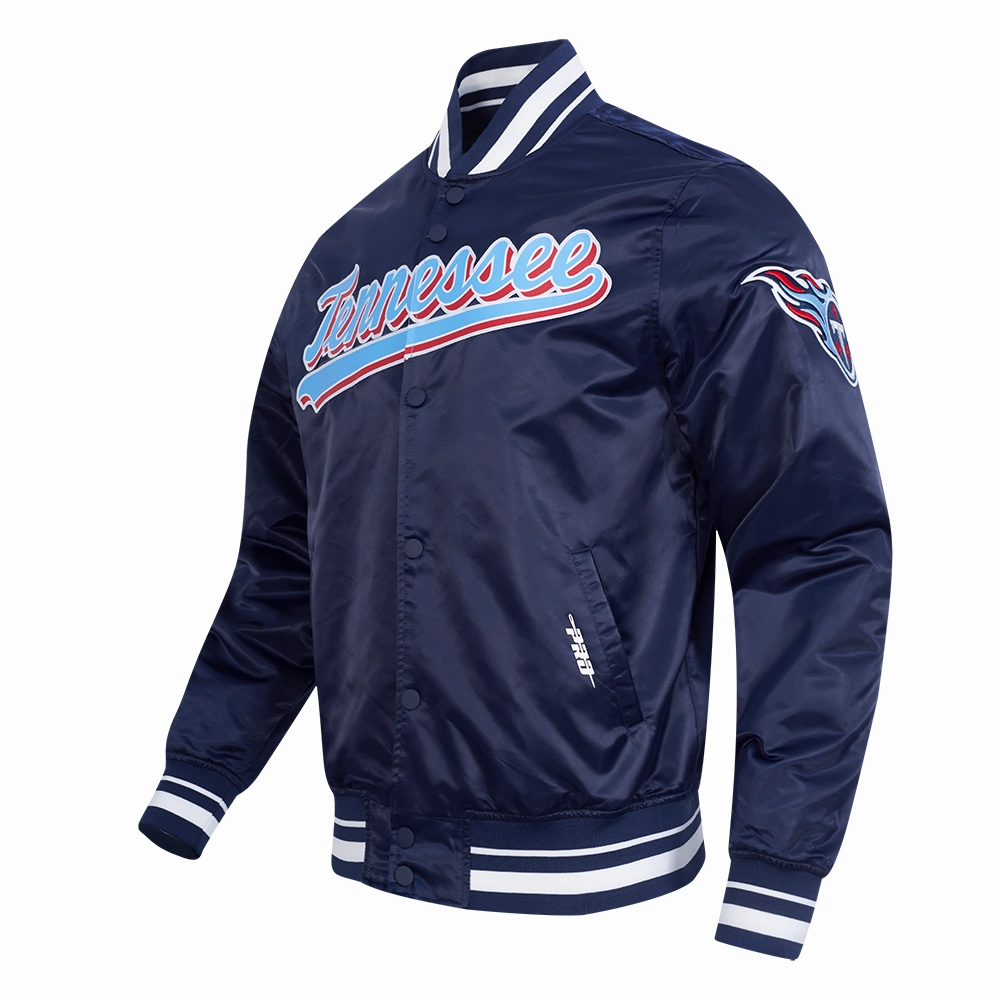 NFL TENNESSEE TITANS SCRIPT TAIL MEN'S SATIN JACKET (MIDNIGHT NAVY)