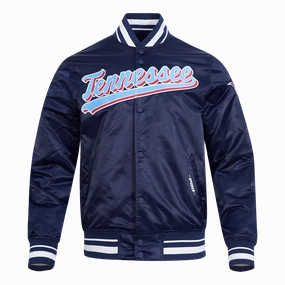 NFL TENNESSEE TITANS SCRIPT TAIL MEN'S SATIN JACKET (MIDNIGHT NAVY)