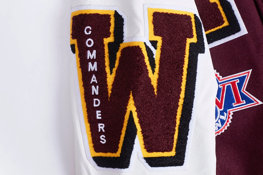 NFL WASHINGTON COMMANDERS MASHUP MEN'S RIB WOOL VARSITY JACKET (WINE/WHITE)