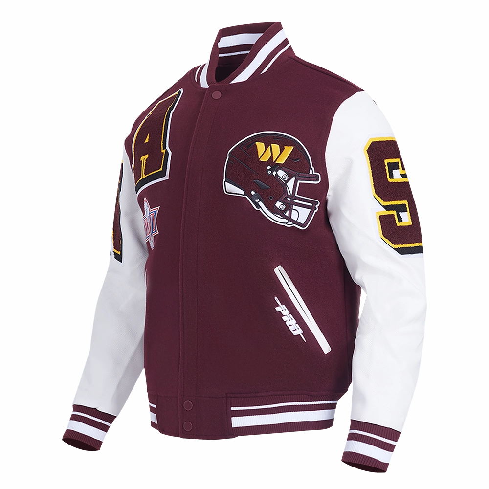 NFL WASHINGTON COMMANDERS MASHUP MEN'S RIB WOOL VARSITY JACKET (WINE/WHITE)
