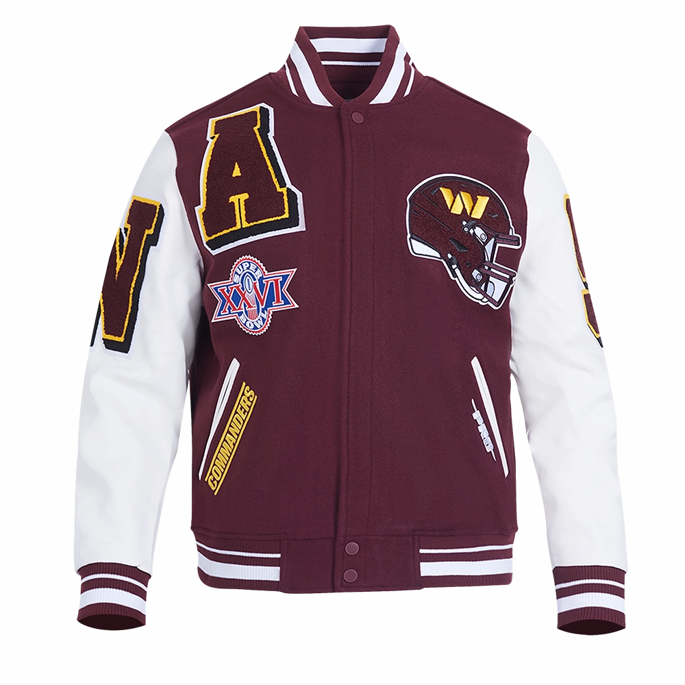 NFL WASHINGTON COMMANDERS MASHUP MEN'S RIB WOOL VARSITY JACKET (WINE/WHITE)
