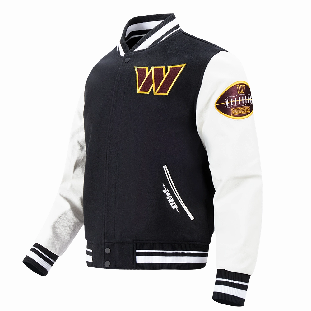 NFL WASHINGTON COMMANDERS OLD ENGLISH MEN'S RIB WOOL VARSITY JACKET (BLACK/WHITE)