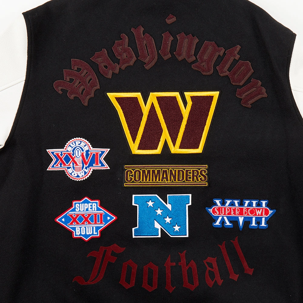 NFL WASHINGTON COMMANDERS OLD ENGLISH MEN'S RIB WOOL VARSITY JACKET (BLACK/WHITE)