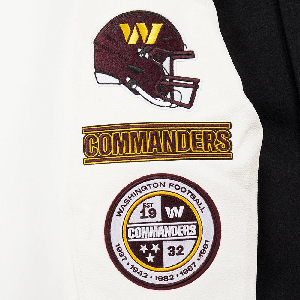 NFL WASHINGTON COMMANDERS OLD ENGLISH MEN'S RIB WOOL VARSITY JACKET (BLACK/WHITE)