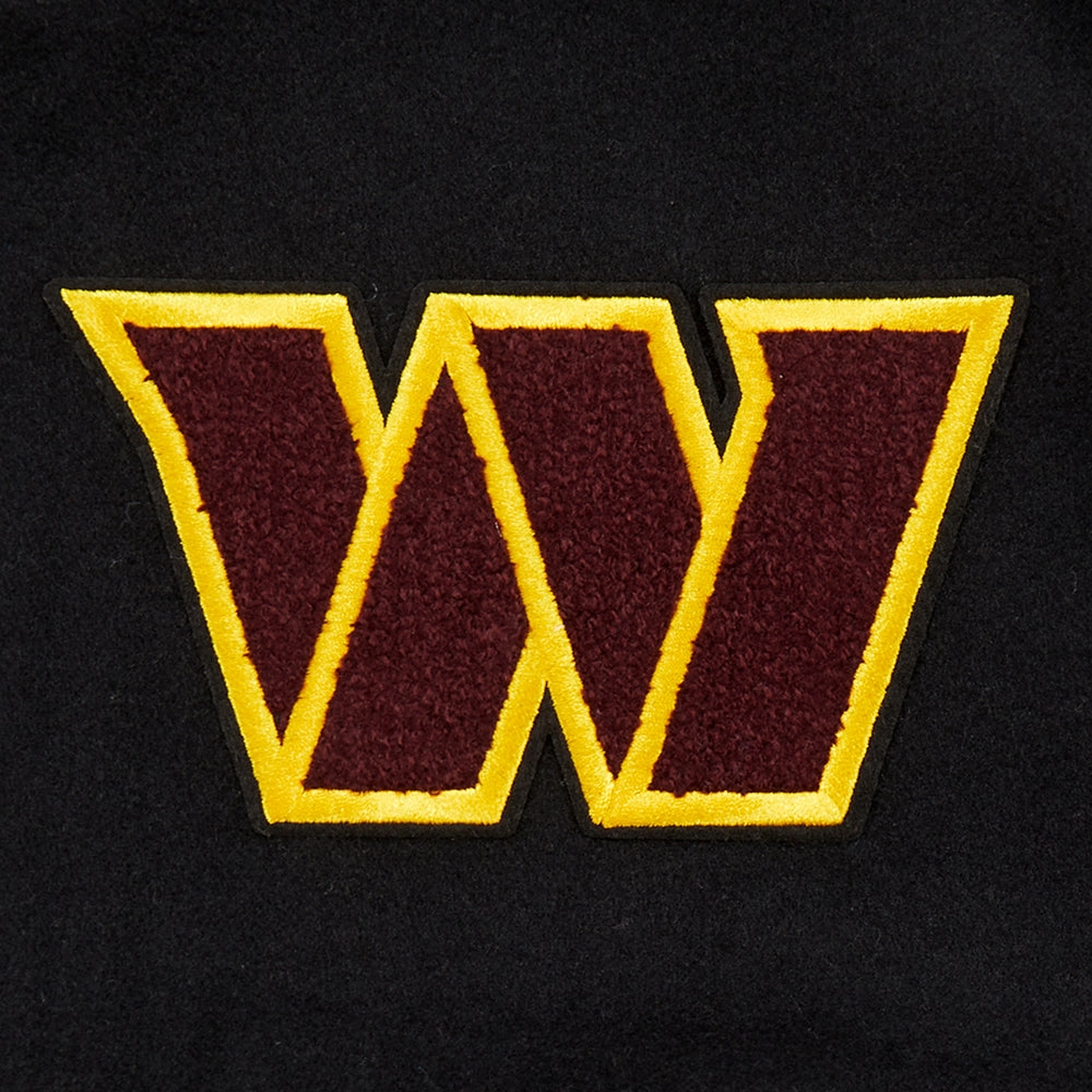 NFL WASHINGTON COMMANDERS OLD ENGLISH MEN'S RIB WOOL VARSITY JACKET (BLACK/WHITE)