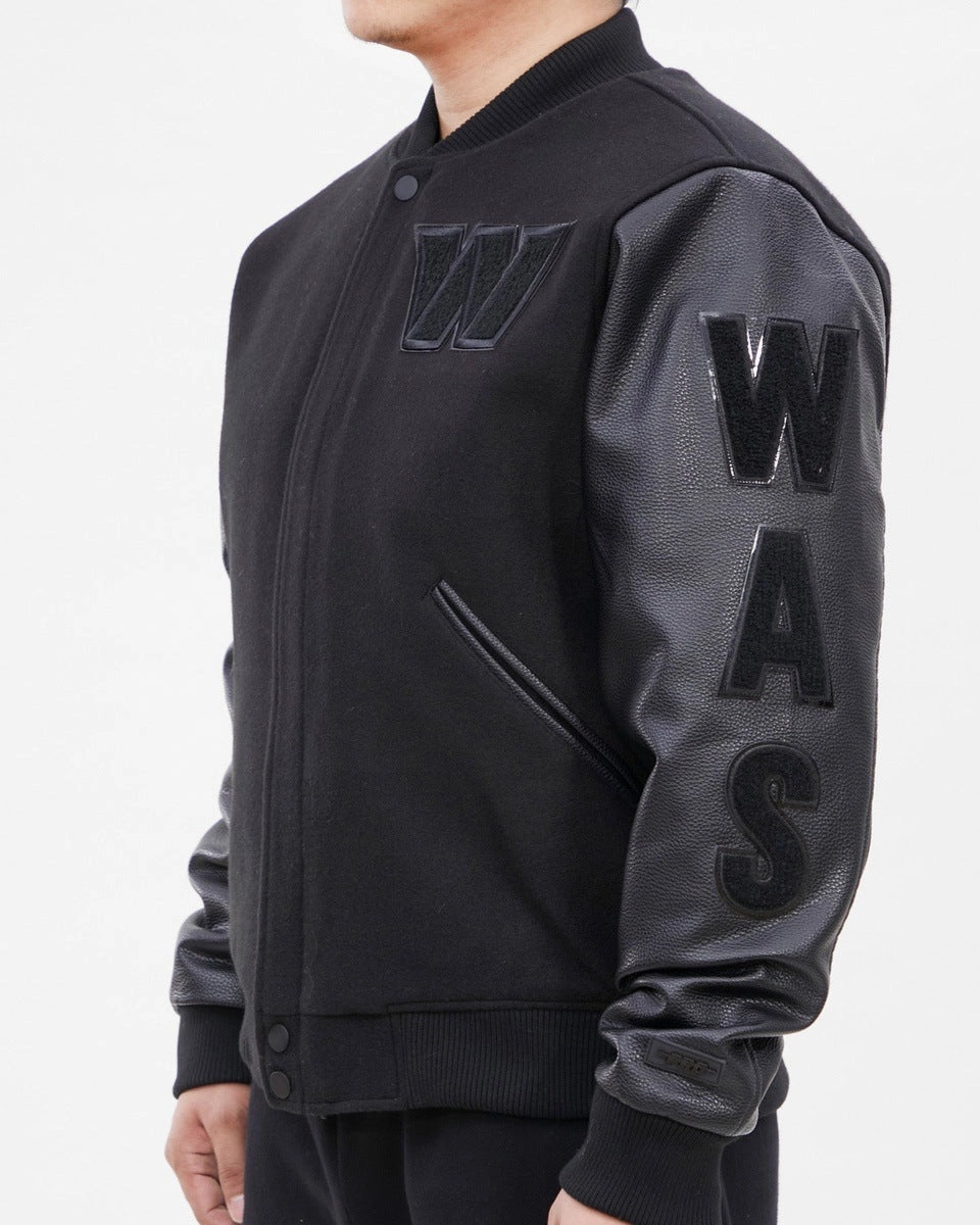 NFL WASHINGTON COMMANDERS TRIPLE BLACK WOOL MEN'S VARSITY JACKET (TRIPLE BLACK)