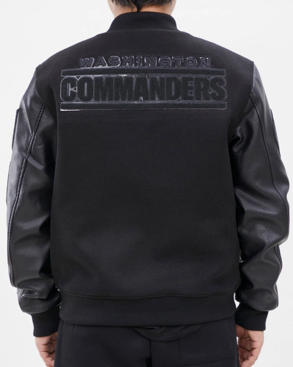 NFL WASHINGTON COMMANDERS TRIPLE BLACK WOOL MEN'S VARSITY JACKET (TRIPLE BLACK)