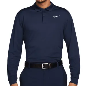 Nike Dri-Fit Victory Solid Long Sleeve Polo Shirt - Obsidian/White Stay in Motion