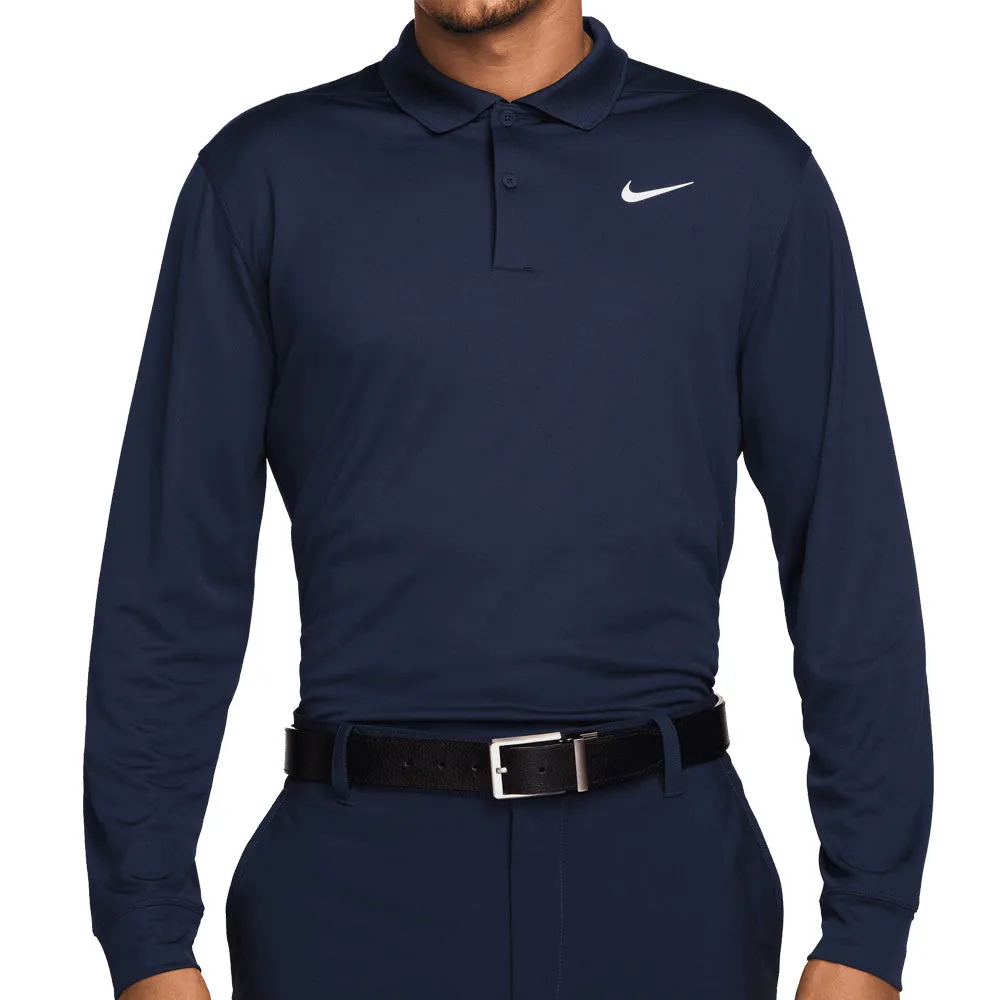 Nike Dri-Fit Victory Solid Long Sleeve Polo Shirt - Obsidian/White Stay in Motion