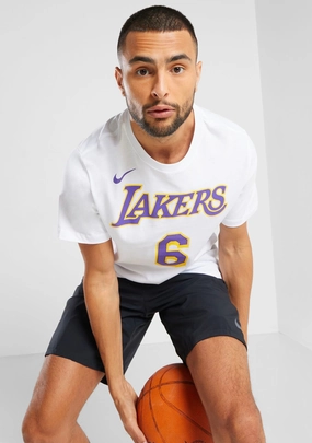 Nike Mens NBA T-Shirt White LeBron James Lakers