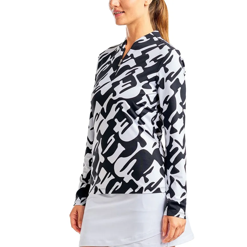 Nivo Women'S Lolita Uv Long Sleeve Mock Neck Golf Shirt - Black/White Easter Sale Keep Going Strong