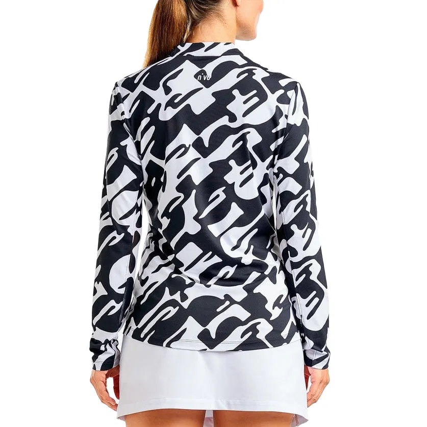 Nivo Women'S Lolita Uv Long Sleeve Mock Neck Golf Shirt - Black/White Winter Sale Built to Move You