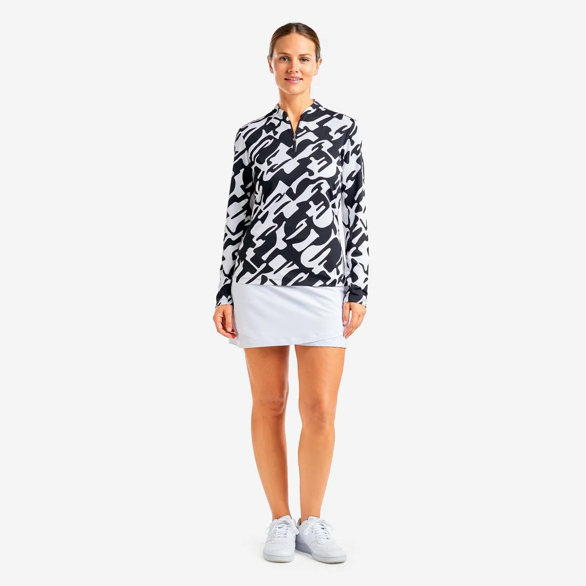 Nivo Women'S Lolita Uv Long Sleeve Mock Neck Golf Shirt - Black/White Own Every Step