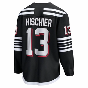 NJ.Devils #13 Nico Hischier Fanatics Branded Alternate Premier Breakaway Player Jersey Black Stitched American Hockey Jerseys