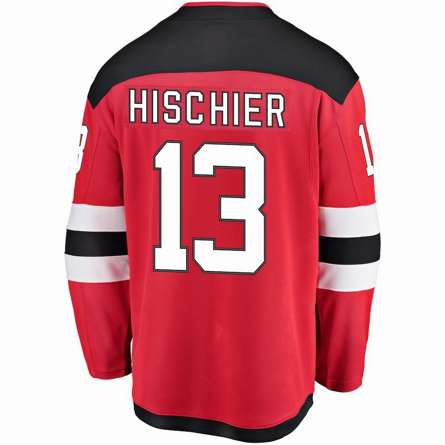 NJ.Devils #13 Nico Hischier Fanatics Branded Breakaway Player Jersey Red Stitched American Hockey Jerseys