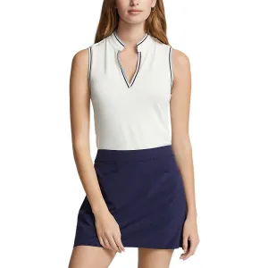 Rlx Ralph Lauren Women'S Sleeveless Tech Pique Golf Shirt - Chic Cream/Vessel Blue Autumn Sale Thanksgiving Day Sale