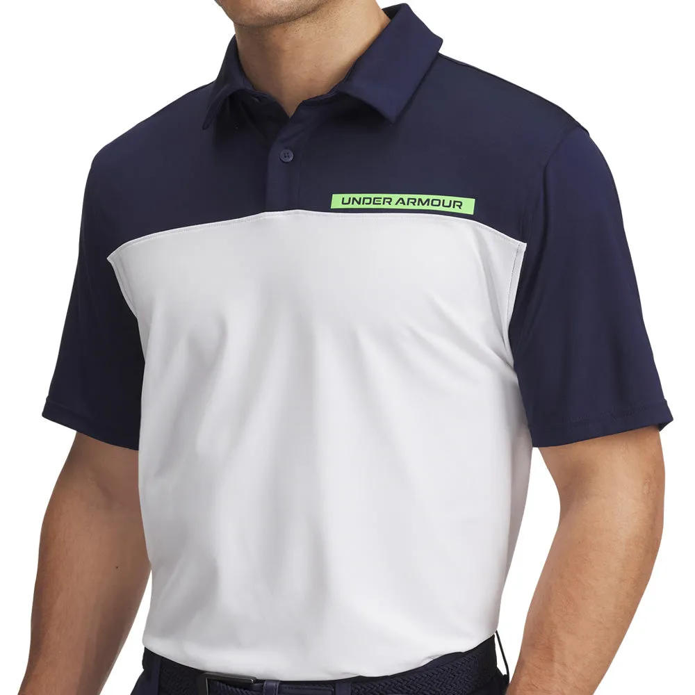 Rise Every Time Built to Perform Under Armour Tee To Green Color Block Polo Shirt - Midnight Navy/White/Cyber Green