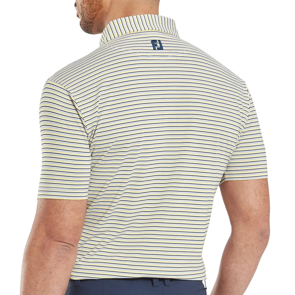 Footjoy Balance Stripe Lisle Polo Shirt - White/Taxi Steal Unleash Your Power