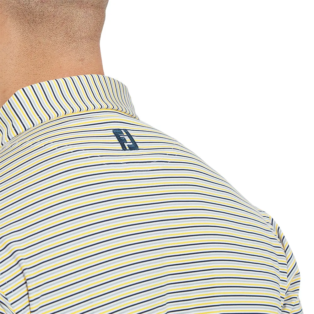 Own Every Step Footjoy Balance Stripe Lisle Polo Shirt - White/Taxi