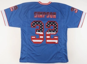 O J Simpson Signed Buffalo Bills Stars & Stripes Jersey (JSA COA) 5??Pro Bowl R.B
