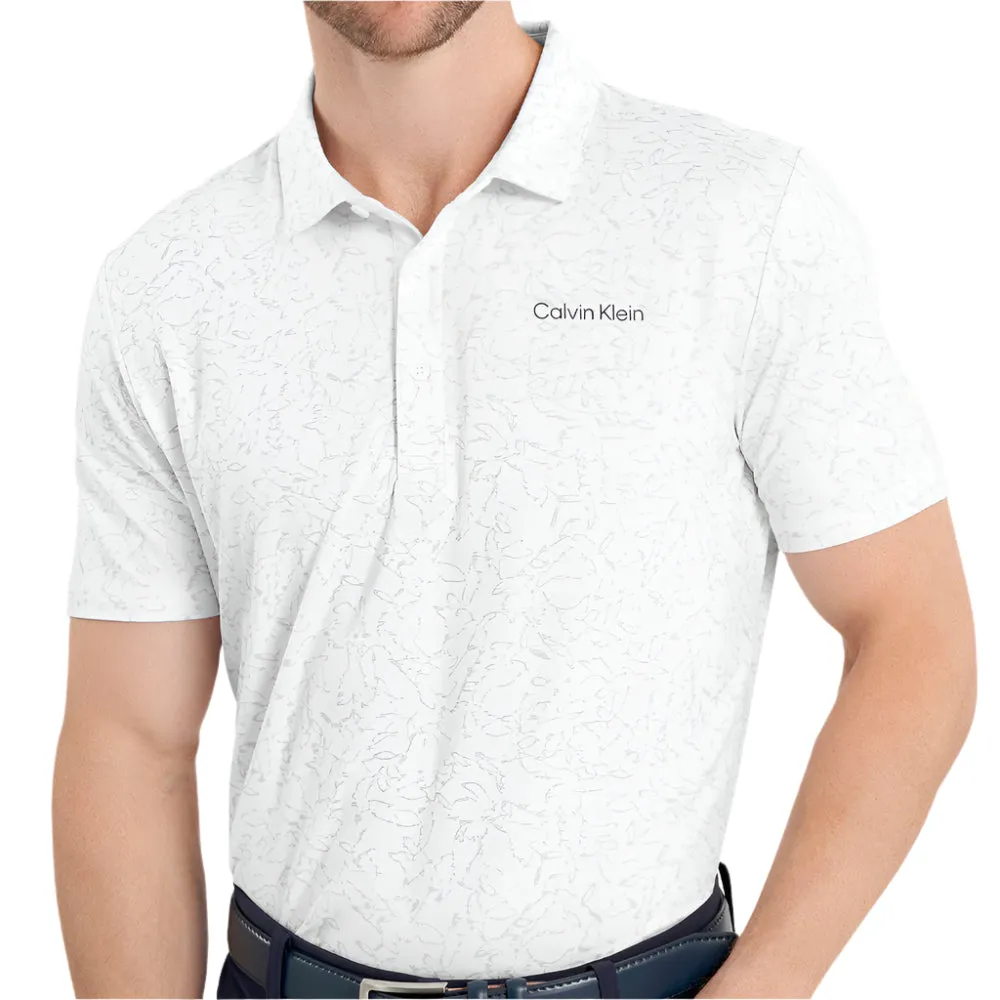 Calvin Klein Abstract Watercolour Printed Polo Shirt - White Limited Time Offer Walk Loud