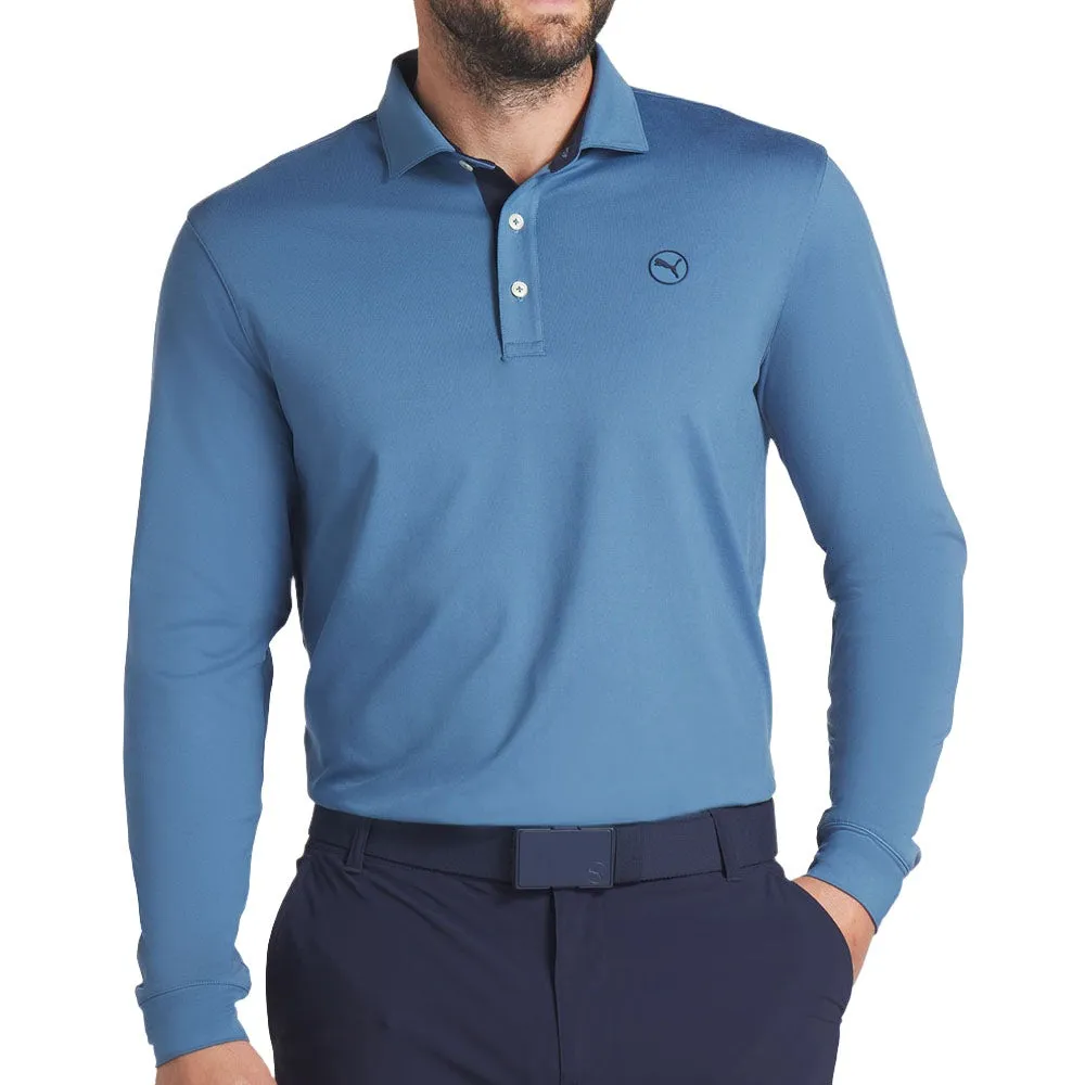 Puma Cloudspun Longsleeve Midweight Polo Shirt - Blue Horizon/Deep Navy Winter Sale