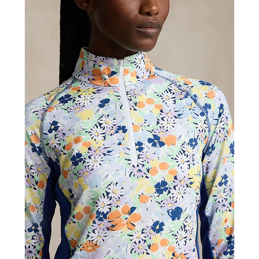 Hit Your Next Level Move Beyond Ordinary Rlx Ralph Lauren Women'S Uv Jersey 1/4 Zip Pullover - Floral Bouquet Print
