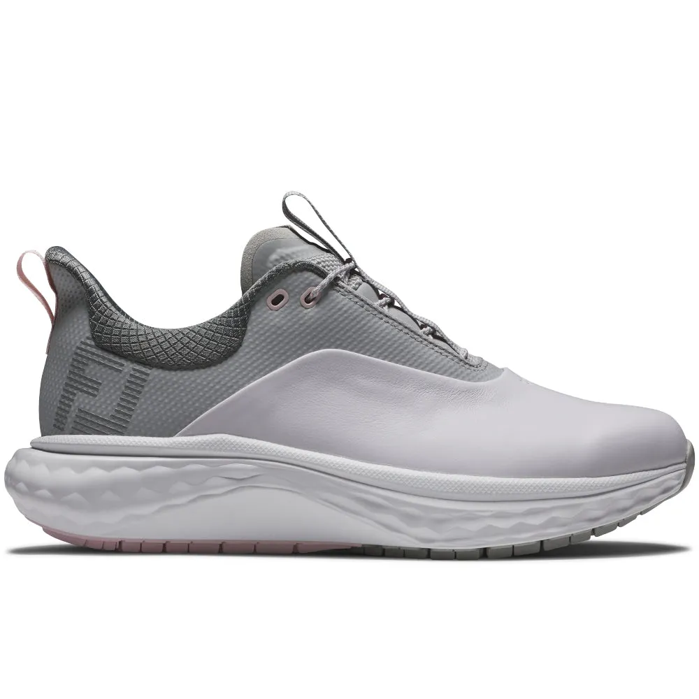 Steal Footjoy Quantum Ladies Spikeless Waterproof Shoes - White/Grey/Pink